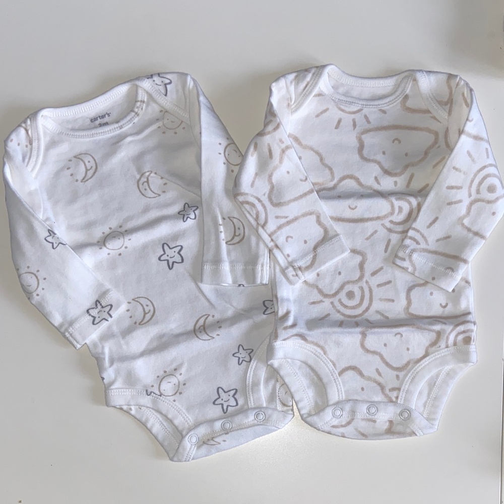 Carter's 2 piece White and Beige Long-sleeve Onesie’s